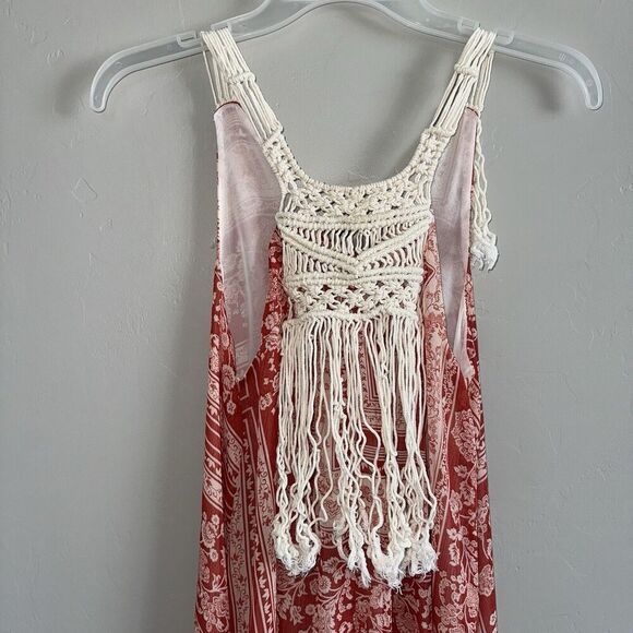 Zara Paisley Fringe Maxi Dress Woman Size XS-S Sleeveless Red White Sleeveless - Picture 4 of 10